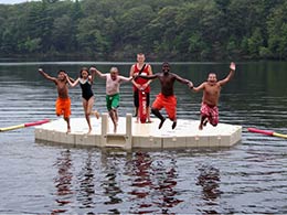 Picture of kids jumping off an EZ Dock swim platform